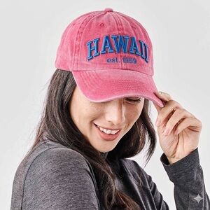 Pink Hawaii Cap with Blue Embroidery